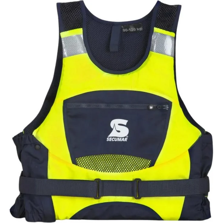 SECUMAR Schwimmweste Jump Pro, 50N-Klasse, Ergonomisches Design, Hoher Tragekomfort, Reflektierende Streifen, neongelb/ blau – Bild 1