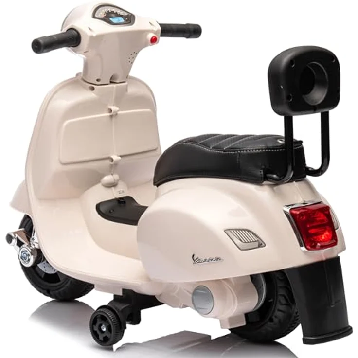 Sun Baby Vespa Elektro Motorrad für Kinder ab 18 Monaten, Weiß mit Rückenlehne, Hupe, Gaspedal, Beleuchtung, Seitenrädern, Elektroroller, Kinderroller, Kindermotorrad, Elektrofahrzeuge – Bild 3