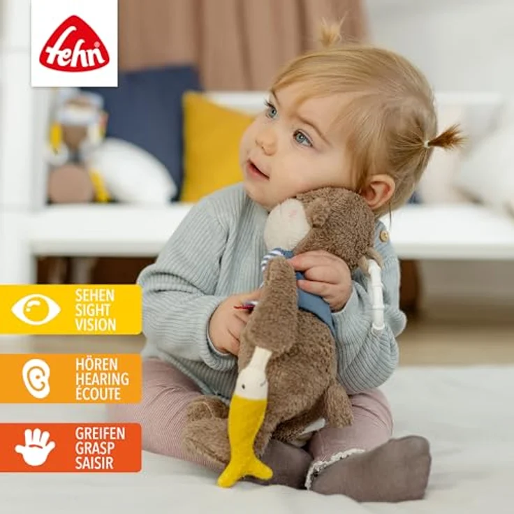 Fehn Greifspielzeug Otter Theo, Activity-Otter mit Rasselring und Glöckchen, zur Befestigung an Kinderwagen, Babyschale oder Bett, für Babys ab 0 Monaten – Bild 2