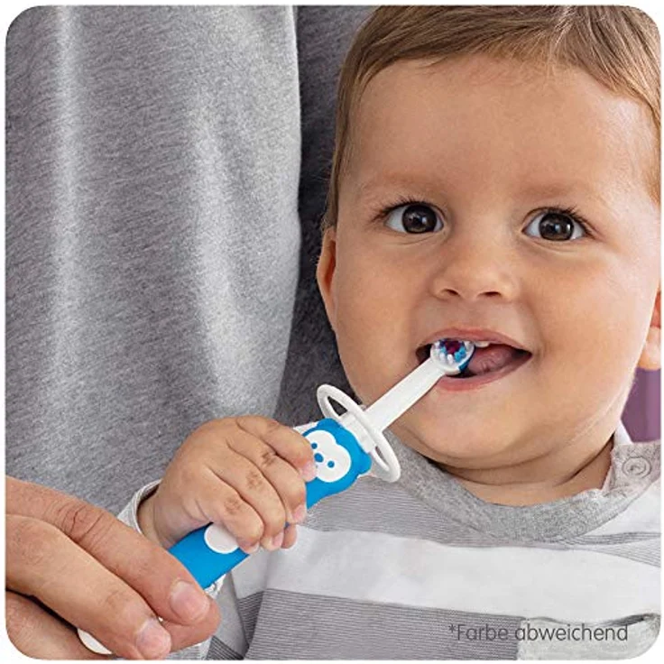 MAM Learn to Brush Set, Baby Zahnbürste mit langem Griff zum gemeinsamen Halten, Kinderzahnbürste trainiert das Zähneputzen, ab 5+ Monate, türkis, 1 Stück (1er Pack) – Bild 4