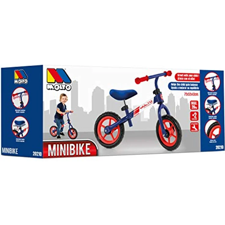 M MOLTO Bicicleta Balance-Fahrrad, robustes Laufrad mit verstellbarem Lenker und Sitz, blau, Größe M – Bild 3