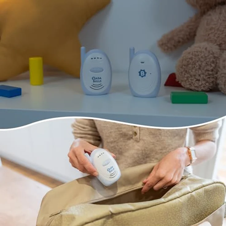Badabulle Audio-Babyphone 300m Reichweite, akustischer und visueller Alarm, Batterie- und Netzbetrieb, kompakt mit Gürtelclip – Bild 8