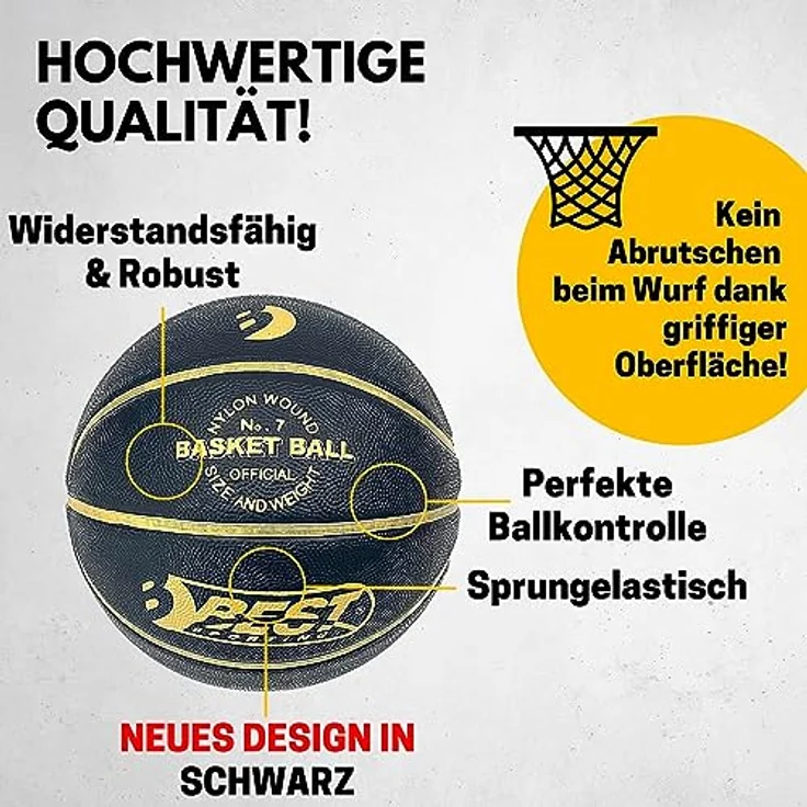 Best Sporting Basketball Größe 7 I Mit Doppelhubpumpe I Outdoor mit Grip I Schwarz/Goldem Design – Bild 3