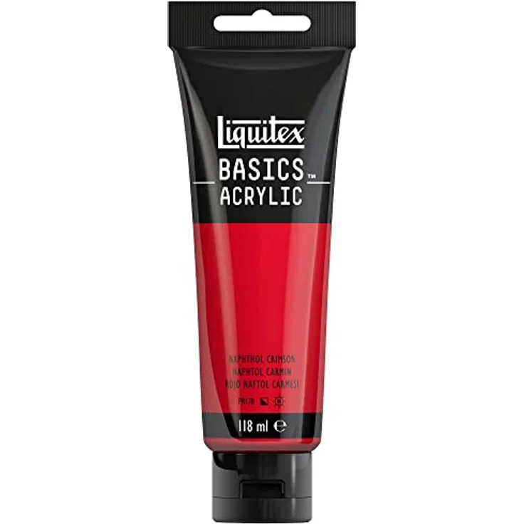 Liquitex Basics Acrylfarbe Naphtholrot Karmin, 118ml Tube, lichtecht, mittlere Viskosität, seidenglänzend, monopigmentiert, Archivqualität – Bild 1