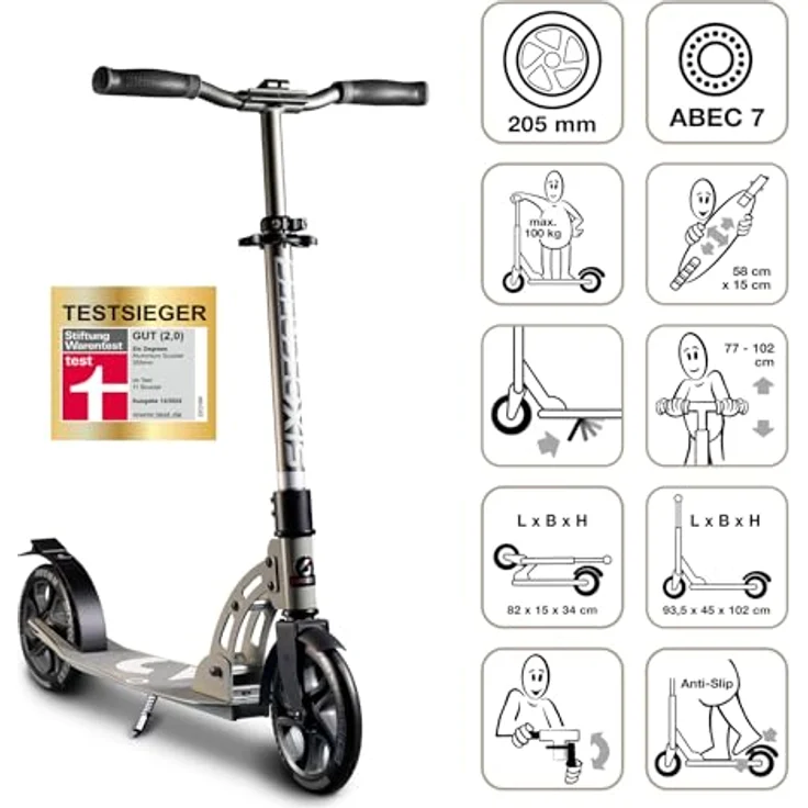 Authentic Sports Alu Scooter grau 205mm Six Degrees - Hochwertiger Aluminium Scooter mit 205 mm High Rebound-Rollen – Bild 7