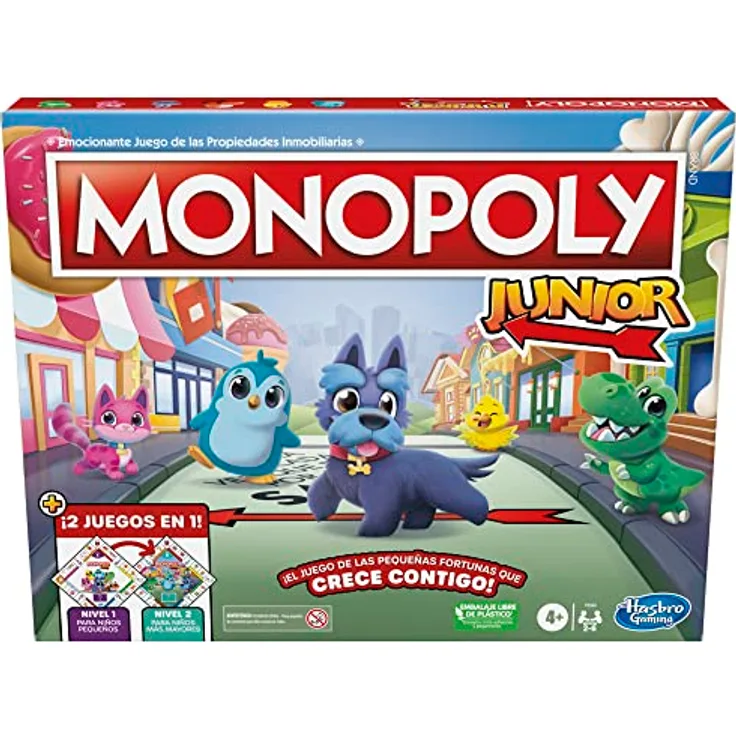 Monopoly Juego mesa Monopoly Junior, Brettspiel für Kinder mit einfacher Spielmechanik