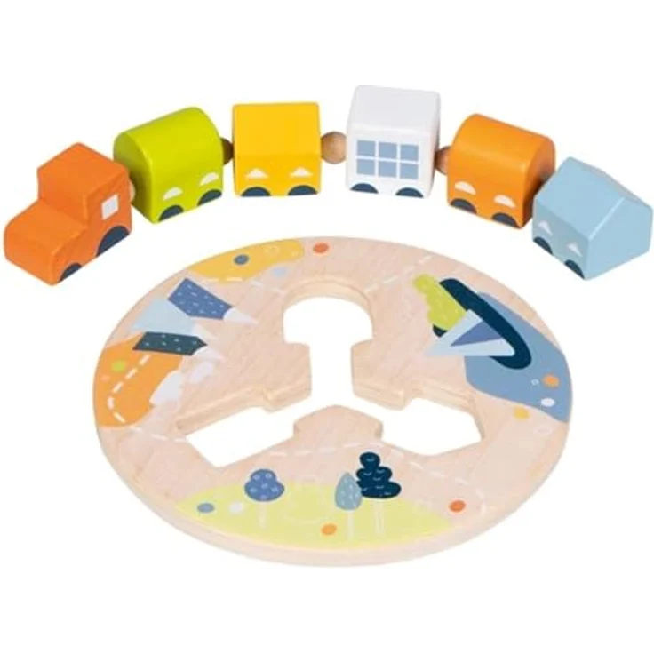 Goki Fädelzug Lokomotive mit 5 verschiedenen Waggons, 3D-Puzzle Spielzeugeisenbahn – Bild 1