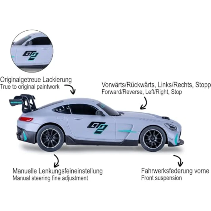 Grau Mercedes-AMG GT2, ferngesteuertes 1:24 Modellauto mit 707 PS und 2,4GHz Fernsteuerung, grau – Bild 4
