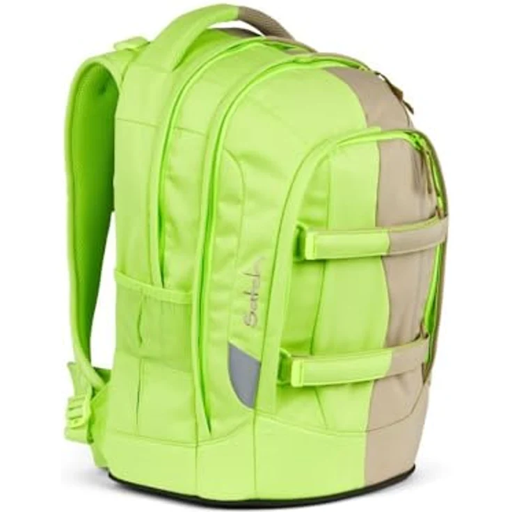 Satch Schulrucksack Pack (3tlg., inkl. Schlamperbox und Sportbeutel) Lime/Neon/Beige, Ergonomischer Schulrucksack mit 30 Liter Fassungsvermögen – Bild 4