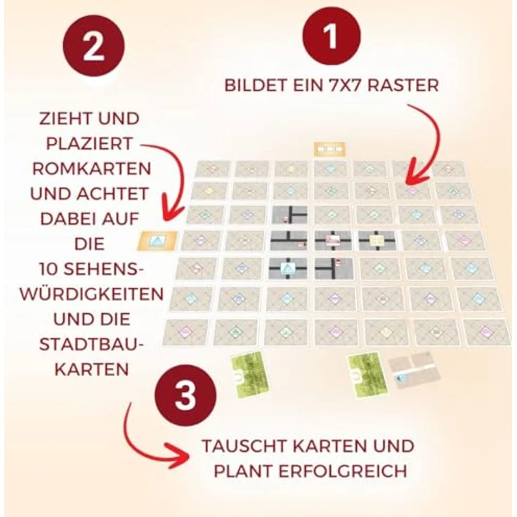 HUCH! City Flip: Roma - Familienspiel mit 50 doppelseitigen Romkarten, 12 Stadtbaukarten und 10 Sehenswürdigkeiten-Plättchen, für 1-4 Spieler ab 8 Jahren – Bild 3
