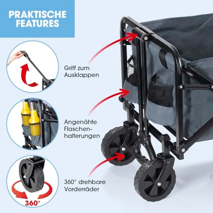 XXXL Bollerwagen Baby on Tour, Grau, Metall und Kunststoff, 49.5x91x75 cm, Kinderwagen – Bild 5