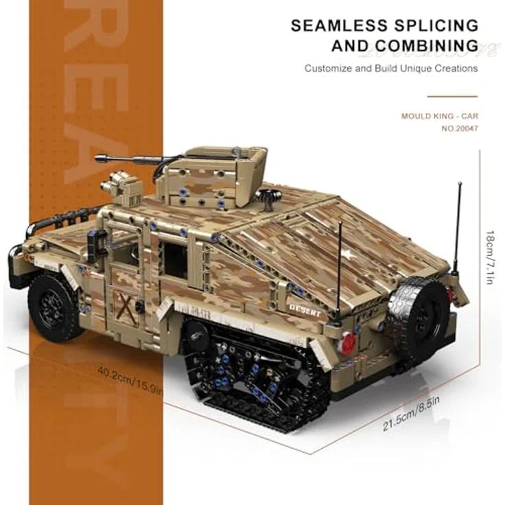 Mould King 20047 Technik Militär-Geländekettenfahrzeug, Bausatz mit 2094 Teilen, Fernsteuerung, drehbarem Sniper-Turm und beweglichen Teilen für Erwachsene und Jugendliche ab 14 Jahren – Bild 2