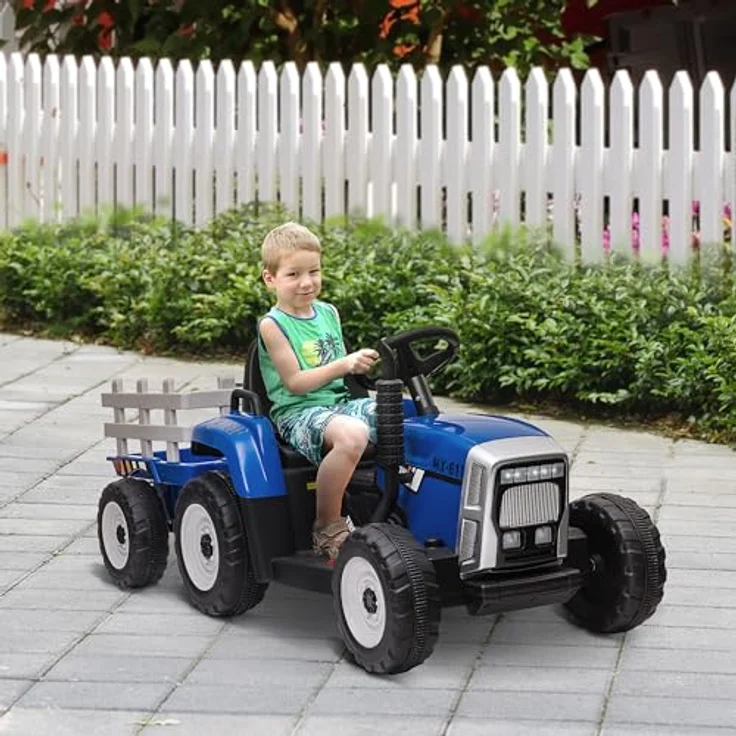HOMCOM Elektro-Kinderauto Elektrischer Traktor, Kinder Aufsitztraktor, Belastbarkeit 30 kg, Blau – Bild 2