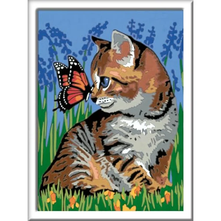 Ravensburger CreArt Malset Kätzchen und Schmetterling, Malen nach Zahlen für Kinder, 7-11 Jahre, inklusive Acrylfarben, Pinsel und Rahmen – Bild 6