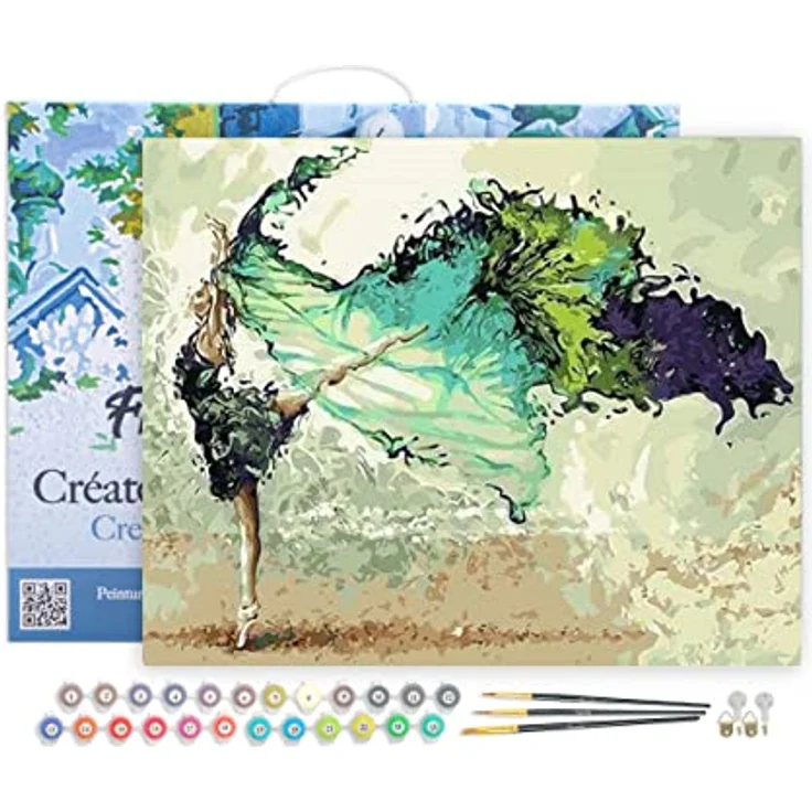 Figured'Art Malen Nach Zahlen Erwachsene Mit Rahmen Moderne Ballerina - Paint by Numbers Basteln DIY Bastelset 40x50cm Leinwand gespannt auf Holzrahmen – Bild 1