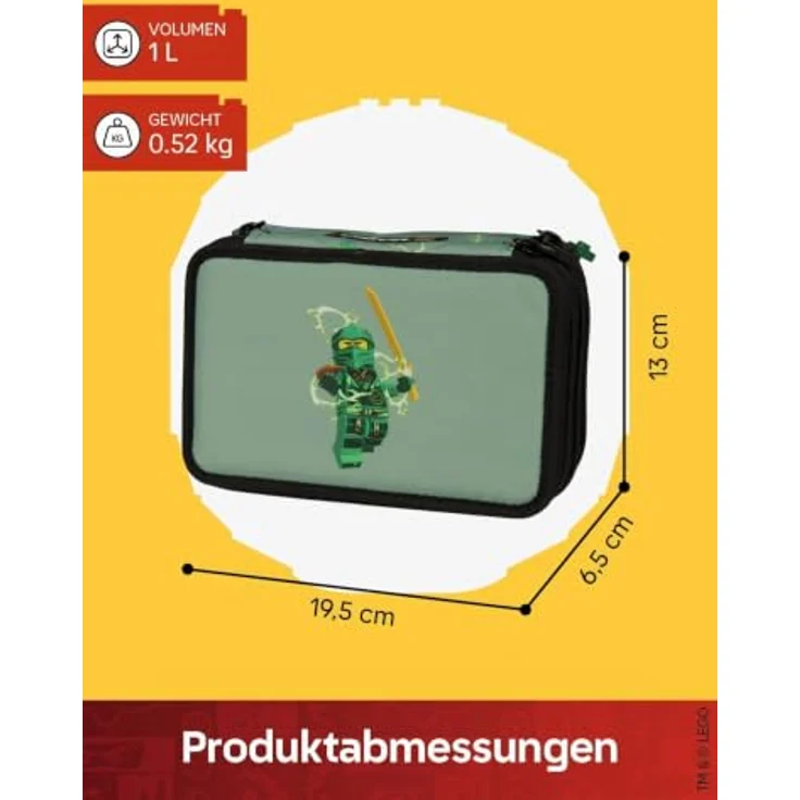 SKANDO BAGS LEGO® NINJAGO® Spinjitzu Master, 3-Fach Federmäppchen für Jungen mit Schulzubehör, 1 L, 19,5 x 6,5 x 13 cm – Bild 3