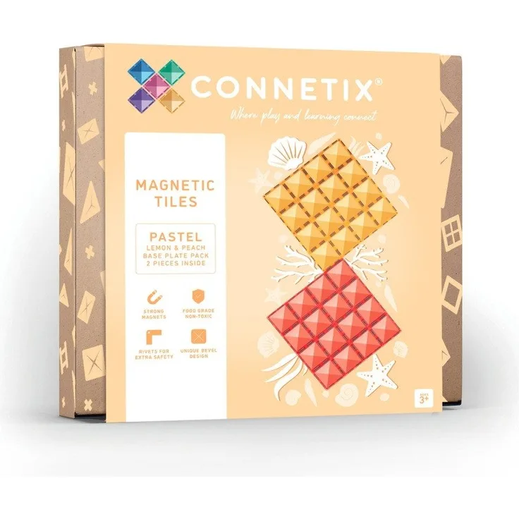 Connetix Pastel Lemon & Peach Basisplatten pädagogische Magnetspielbausteine, (Open Play, 2 Teile), ab 3 Jahren