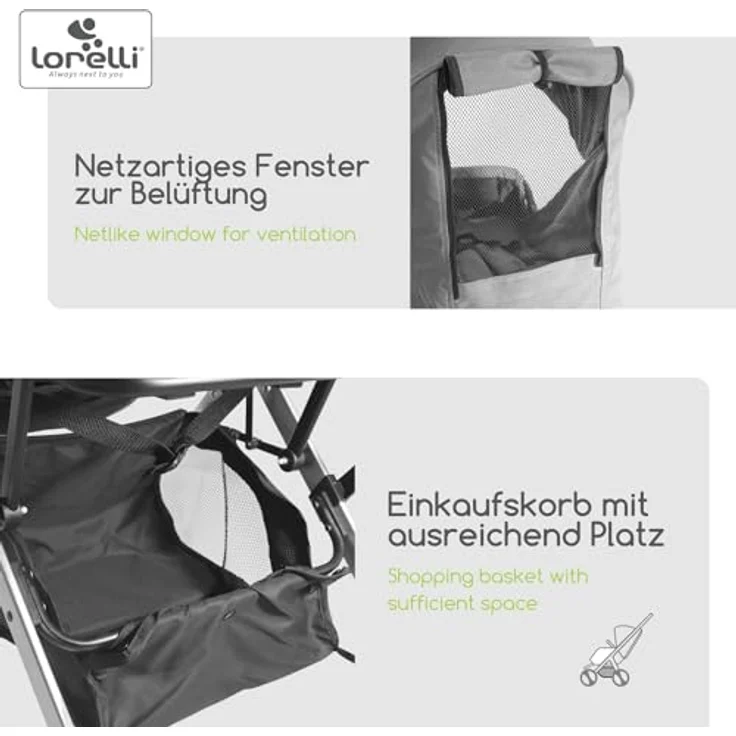 Lorelli Kinder-Buggy Kinderwagen Myla, Aluminiumrahmen klappbar mit zusätzlichem Griff, schwarz – Bild 6