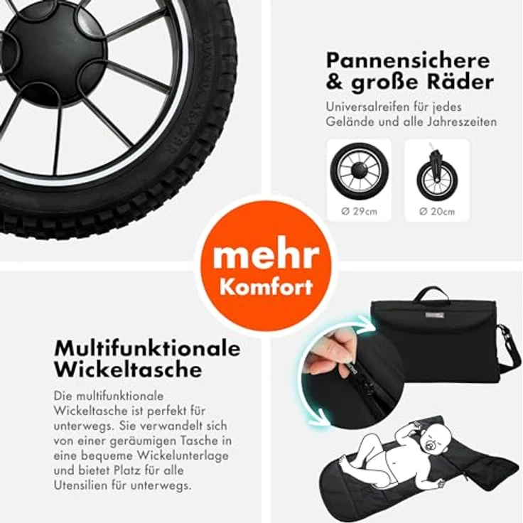 Daliya® FLEXI-PRO M 3in1 Kinderwagen & Buggy mit i-Size Babyschale, Memory-Knöpfen, leicht, großer Einkaufskorb, schwarz – Bild 9