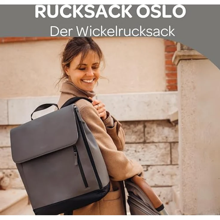 Beaba Oslo Wickelrucksack, 19 Liter mit 11 Taschen, isolierter Tasche und Halterungen für den Kinderwagen, wasserdicht, grau – Bild 2