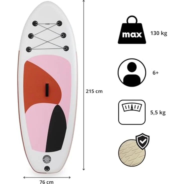 HyperMotion SUP Board für Kinder 215 cm, aufblasbares Stand Up Paddle Set mit Paddel, Pumpe und Rucksack – belastbar bis 130 kg, leicht und ideal für Anfänger – Bild 4