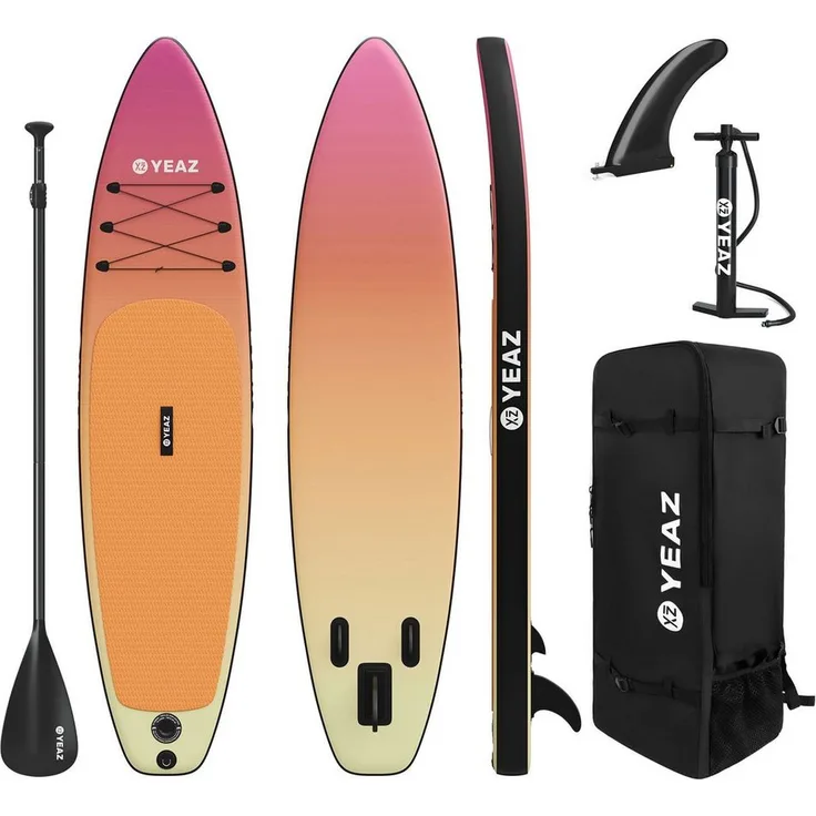 YEAZ Inflatable SUP-Board PARADISE BEACH - EXOTRACE - SET, aufblasbares Stand Up Paddle Board inkl. Zubehör, vielseitig einsetzbar, Anti-Rutsch-Deck, leicht manövrierbar, mit High-Airflow-2-Wege-Pumpe, für Anfänger und Fortgeschrittene, inkl. Rucksack (blau)