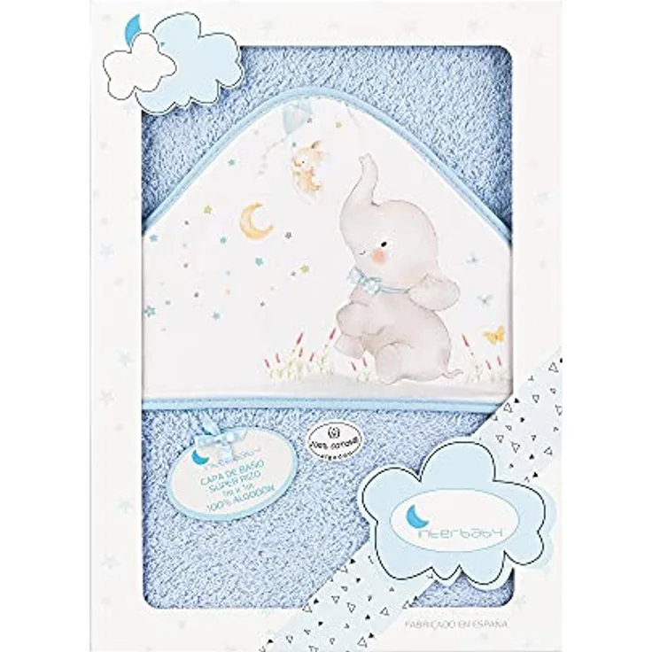 Interbaby 01227-01 Baby Kapuzenbadetuch ELEFANTE blau, Blau