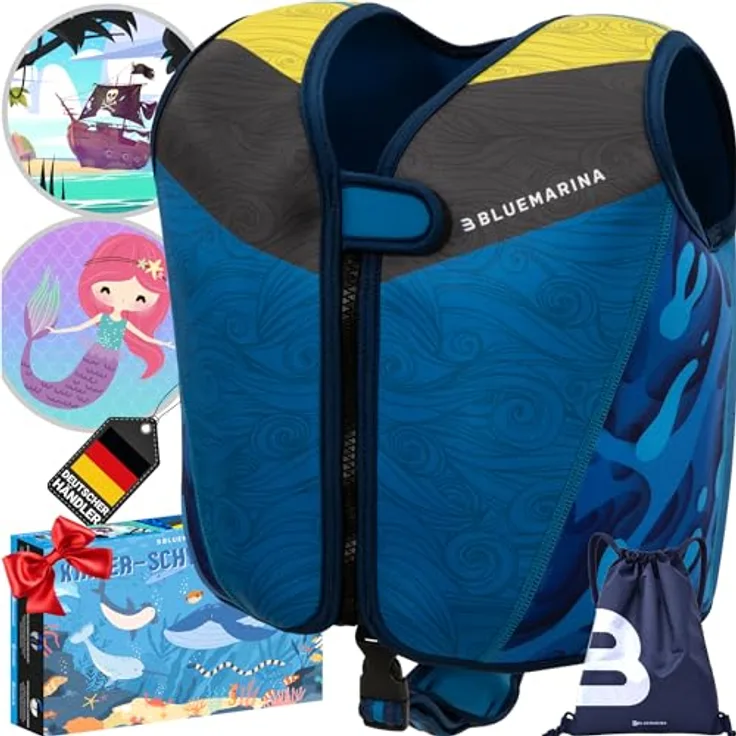 Bluemarina Schwimmweste für Kinder | Schwimmhilfe für Kind ab 1-9 Jahren (Laguna, S) - Auftriebshilfen aus EPE-Schaum, UV-Schutz, Schrittgurt