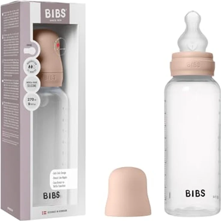 BIBS Babyflasche 270 ml, Silikon Sauger, Anti-Kolik, BPA-frei, mittlerer Fluss, geeignet für Neugeborene, Blush – Bild 1