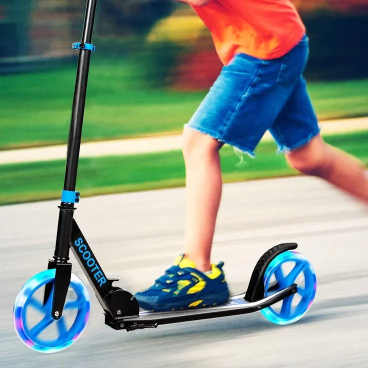 Costway Scooter Cityroller 100kg belastbar Kickscooter mit 2 LED Rädern klappbar und höhenverstellbar Blau