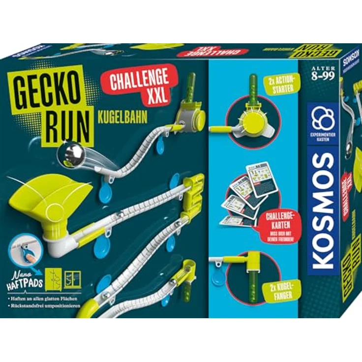 KOSMOS Gecko Run Challenge XXL, Kugelbahn mit 32 Aufgabenkarten und 2 Starter Sets, vertikale Murmelbahn für Kinder ab 8 Jahren, umweltfreundliches Konstruktionsspielzeug – Bild 1