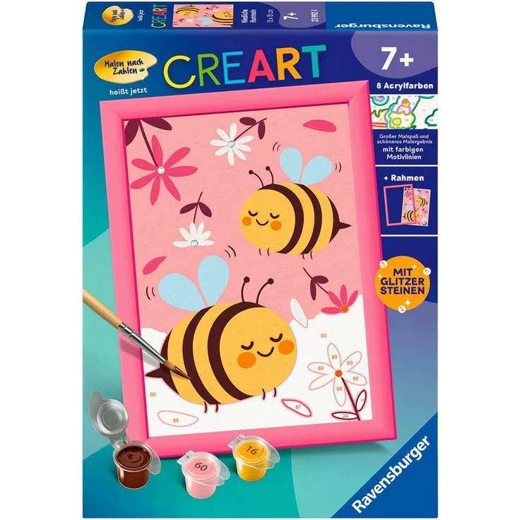 Ravensburger Malen nach Zahlen CreArt, Niedliche Hummeln, Made in Europe, mit 8 fertig gemischten Acrylfarben – Bild 1