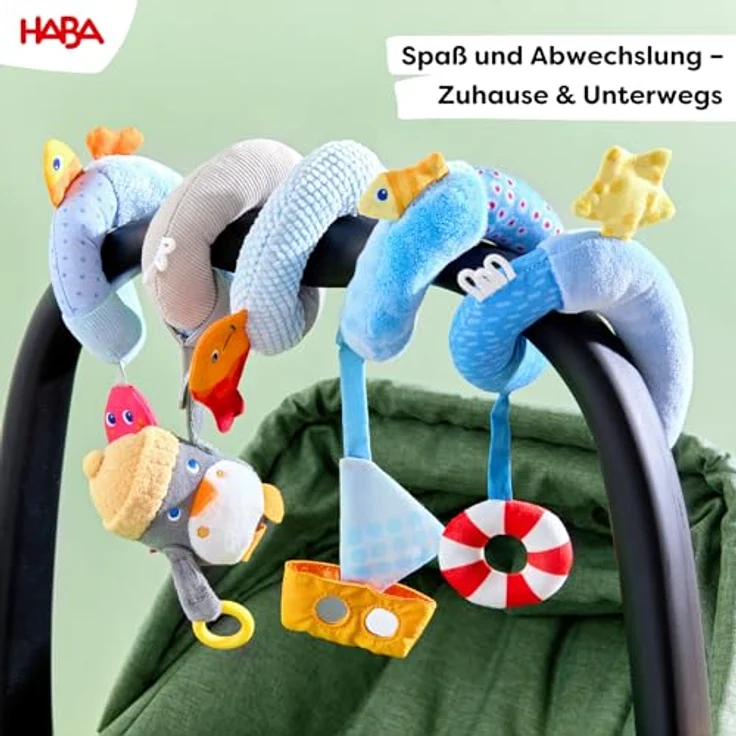 Haba Mobile Spirale Pinguin, Baby-Mobile mit Glöckchen, knisternden Stoffen und Spiegelfolie – Bild 2