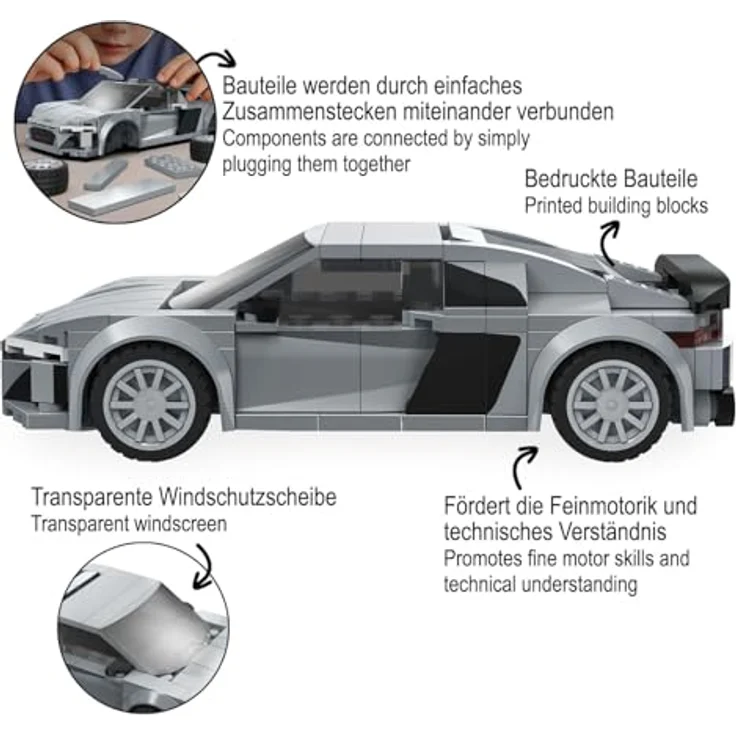 JAMARA CADA Audi R8 Coupé 1:24, Spielzeug Modellauto aus 199 Klemmbausteinen, detailgetreues Design, für Kinder ab 8 Jahren, Geschenkidee Jungen und Mädchen – Bild 4