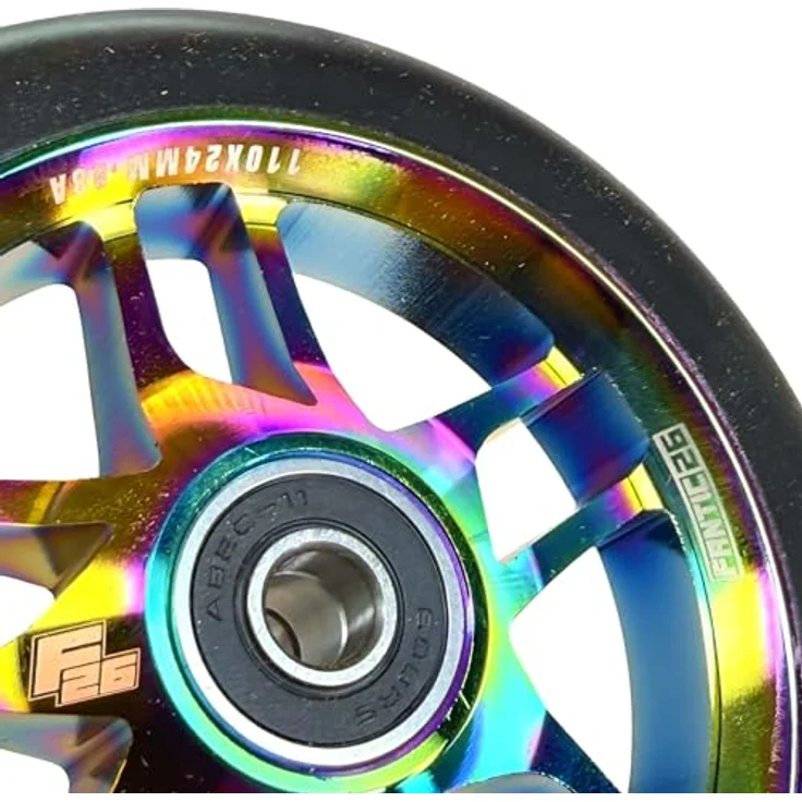 Fantic26 Base Stunt-Scooter, 110mm Rolle mit ABEC-11 Kugellagern, Neochrome/Pu Schwarz – Bild 2