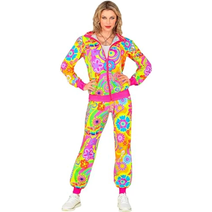 W WIDMANN MILANO Party Fashion - Kostüm Trainingsanzug Peace & Love Hippie Neon 80er Jahre Outfit, Größe S – Bild 4