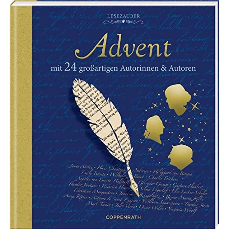 Coppenrath Verlag Adventskalenderbuch zum Aufschneiden, literarischer Advent mit 24 Texten von renommierten Autorinnen und Autoren, Glitzerleinen mit Goldfolie und Hochprägung