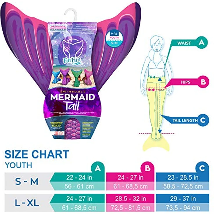 Fin Fun Meerjungfrauenflosse für Mädchen - Monoflosse inkl. Meerjungfrauenflosse - Purple - Größe L/XL - mit patentierter Monoflosse aus Neopren – Bild 2