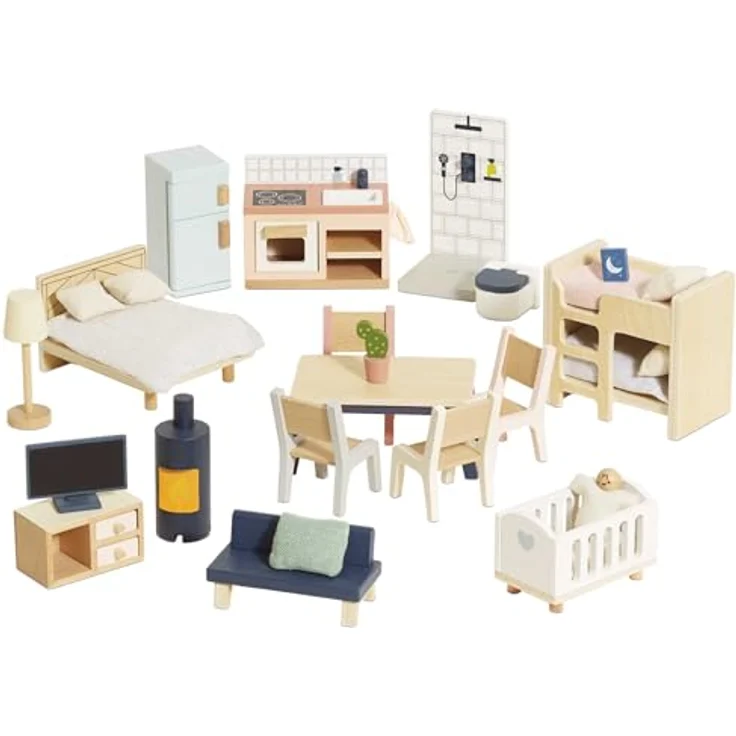 Le Toy Van Wooden Dolls House Full Starter Furniture & Accessories Play Set, 37-teiliges Holzspielset für Puppenhäuser, altersgerecht ab 3 Jahren – Bild 1