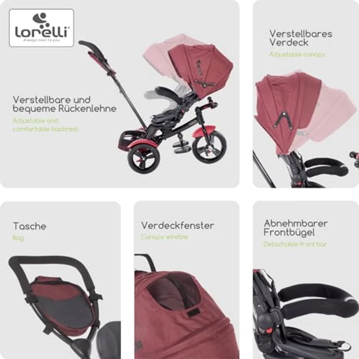 Lorelli Dreirad Tricycle Neo 4 in 1, EVA-Reifen, Schiebestange, Sitz drehbar, verstellbar – Bild 4