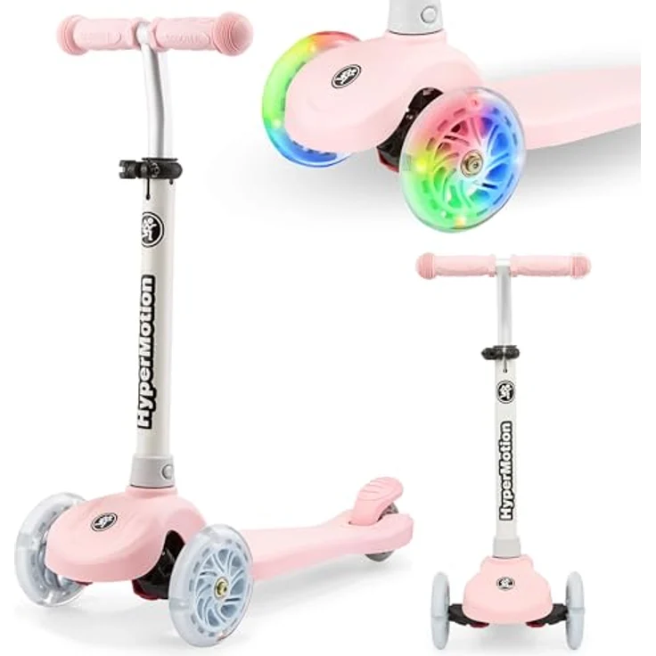 HyperMotion TRINGO Dreirädriger Kinder-Scooter mit LED-Rädern – höhenverstellbar, ab 3 Jahren, Rosa – Bild 1