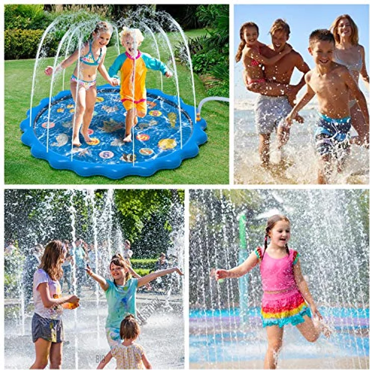 MOZOOSON Splash Pad Wasserspielzeug für Kinder und Hunde, 170CM Garten Sprinkler mit einstellbarer Wasserhöhe, rutschfest, buntes Meeresmotiv – Bild 4