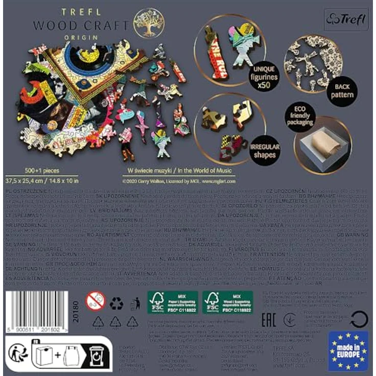 Trefl - Holz Puzzle: In der Welt der Musik - 500+1 Teile, Wood Craft, Unregelmäßige Formen, 50 Figuren, Modernes Premium Puzzlespiel, DIY, für Erwachsene und Kinder ab 12 Jahren – Bild 4