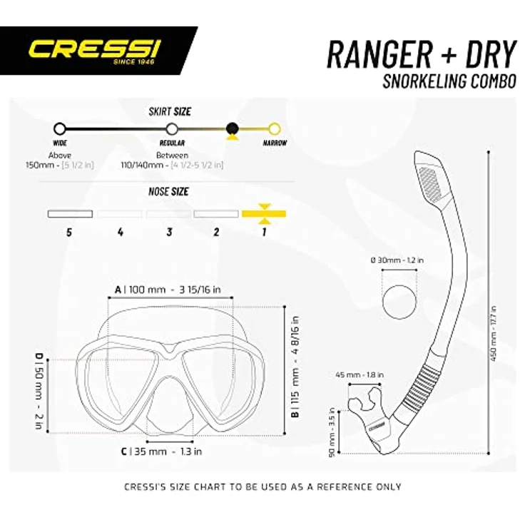 Cressi Ranger Schnorchelset - Schnorcheln Set mit Schnorchel und Taucherbrille, wasserdichte Tauchmaske Anti-Fog Anti-Leck aus Gehärtetem Glas, mit 3-Kanal Premium Dry Schnorchel für Erwachsene – Bild 5