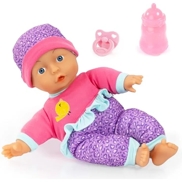 Bayer Babypuppe, 30 cm pink/lila, mit Weichkörper, Schnuller und Flasche (3-tlg)