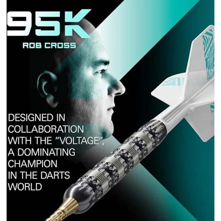 TARGET Darts Rob Cross 95K, 95% Tungsten Steeldarts Set mit K-Flex Flights und Swiss Point Tool, 21G, Schwarz – Bild 2