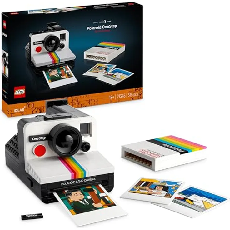 LEGO Ideas Polaroid OneStep SX-70 Sofortbildkamera, Kamera-Modellbausatz für Erwachsene, kreatives Geschenk zum Valentinstag für Fotografen, Männer und Frauen, Modell Einer Alten Kamera 21345