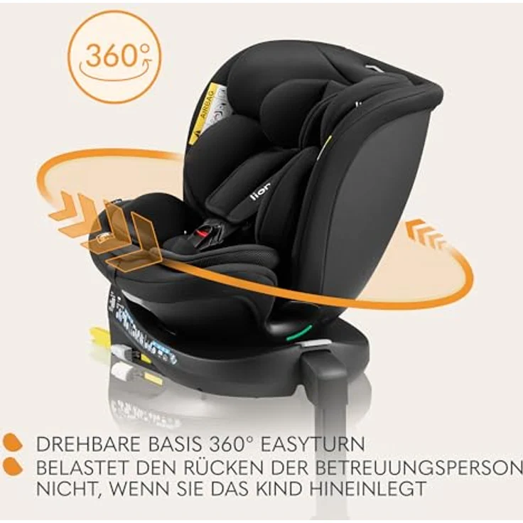 lionelo Autokindersitz NAVY I-SIZE, 360° EasyTurn-Drehbasis, 40-150cm, rückwärtsgerichtet bis 105 cm – Bild 6