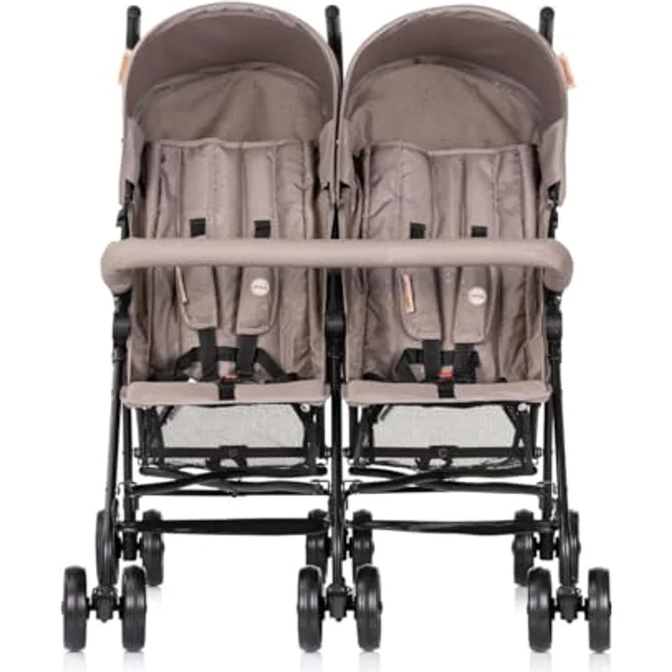 Chipolino Zwillingskinderwagen Double Point, klappbar mit großem Einkaufskorb, verstellbaren Rückenlehnen und Sonnendächern, beige – Bild 3