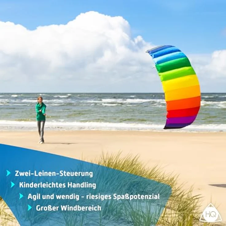 HQ Lenkmatte Lenkdrachen Symphony Beach III 2.2 Agility, Zweileiner Drachen für Kinder und Erwachsene, 73x220cm, inkl. 100kp Dyneema Schnüre, 2x25m auf Winder mit Schlaufen, ab 14 Jahren – Bild 3